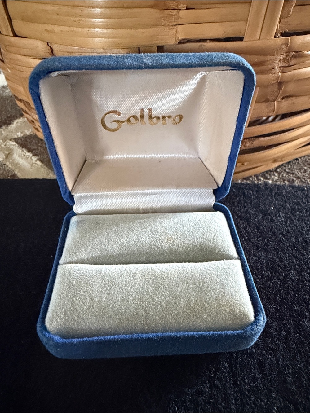 Vintage Golbro Blue Velvet Jewelry Box - Ring/Stud Case